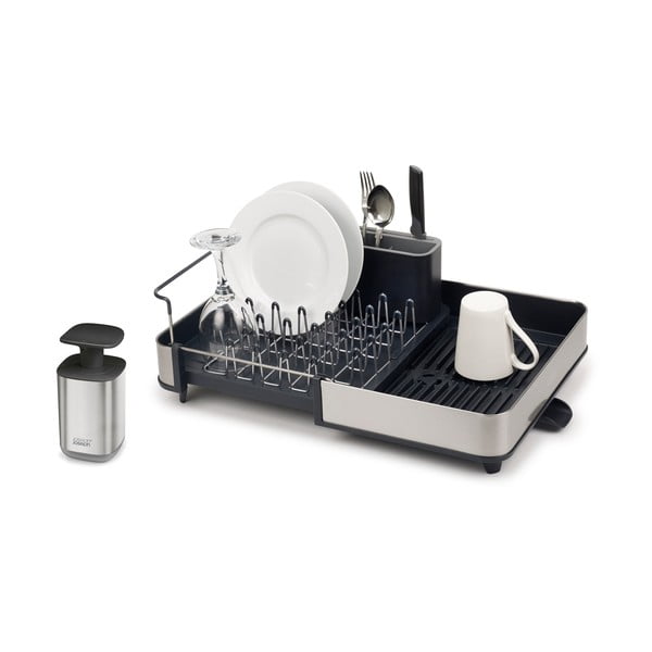 Set di scolapiatti e dispenser di sapone nero/argentato in plastica 36x32 cm Rethink Your Sink – Joseph Joseph-image-2
