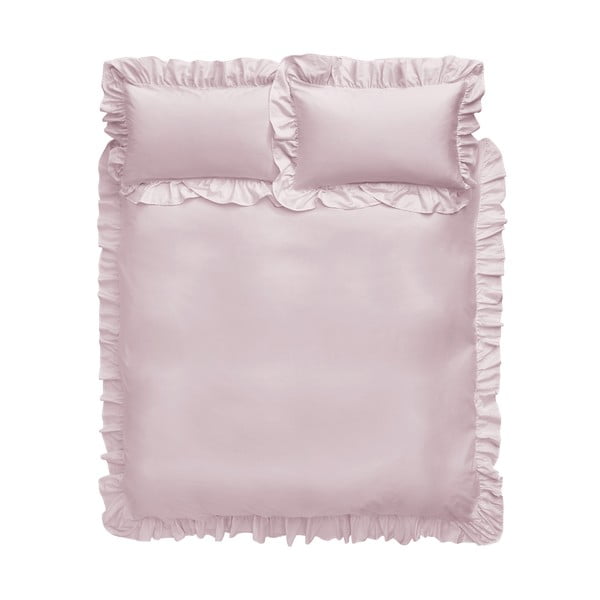 Biancheria da letto in cotone rosa Frill, 200 x 200 cm - Bianca
