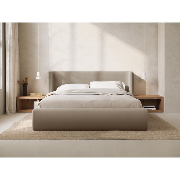 Letto matrimoniale imbottito marrone chiaro con contenitore con rete inclusa 160x200 cm Jason – Windsor & Co Sofas-image-1
