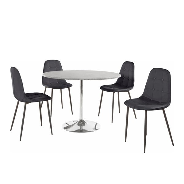 Set di tavolo rotondo e 4 sedie nere Terri Concrete - Støraa