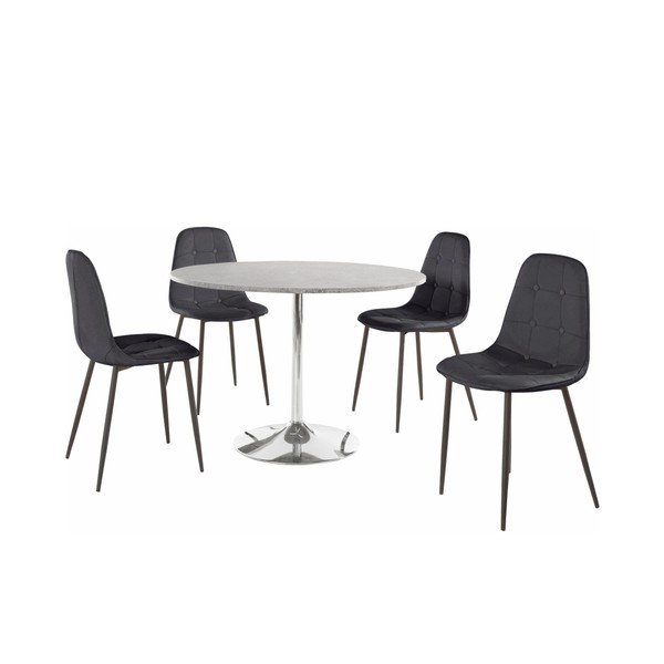 Set di tavolo rotondo e 4 sedie nere Terri Concrete - Støraa