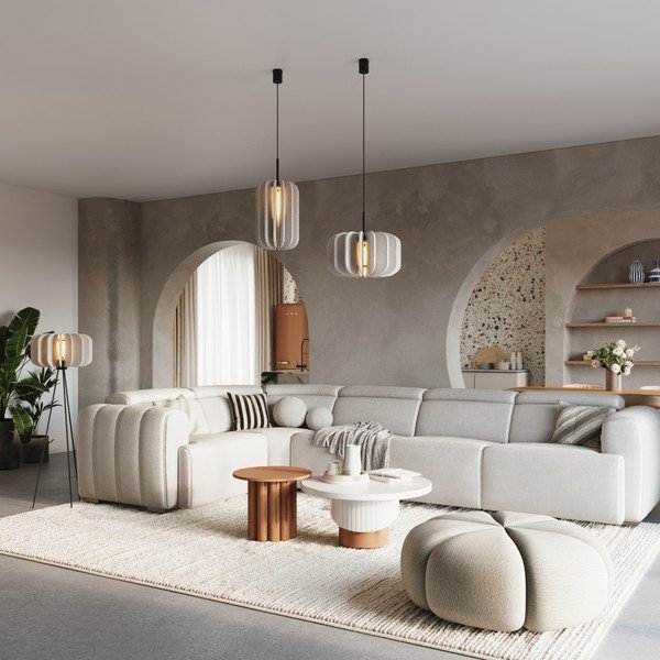 Lampadario beige in metallo con paralume in tessuto ø 45 cm Elom – Sollux-image-1