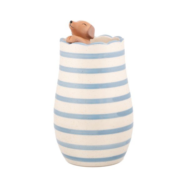 Vaso bianco in dolomite (altezza totale 18,5 cm) Peeking Sausage Dog – Sass & Belle