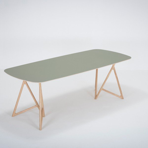 Tavolo da pranzo in rovere massiccio con piano verde , 220 x 90 cm Koza - Gazzda-image-1