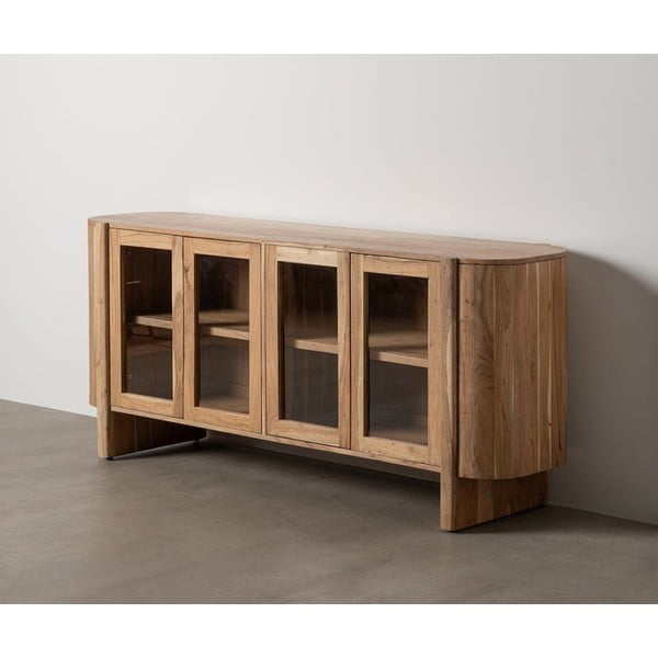 Vetrina di colore naturale in acacia massiccia 180x80x40 cm Creel – Ixia-image-1