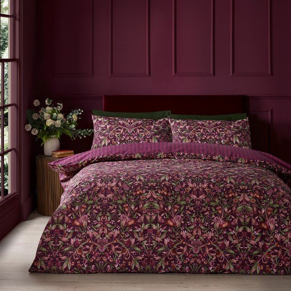 Set copripiumino e federa viola scuro per letto matrimoniale 200x200 cm Richmond – Catherine Lansfield-image-1