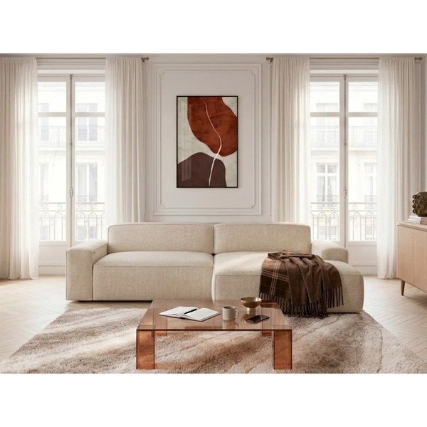 Divano angolare beige allungabile/con movimento relax elettrico (con penisola a destra) Abel – Bobochic Paris-image-3