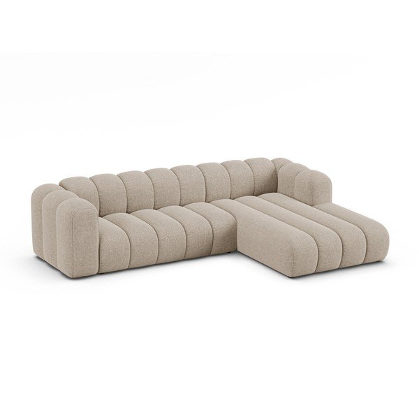 Divano angolare beige (con penisola a destra/con chaise lounge) con rivestimento in ciniglia Lupine – Micadoni -image-1