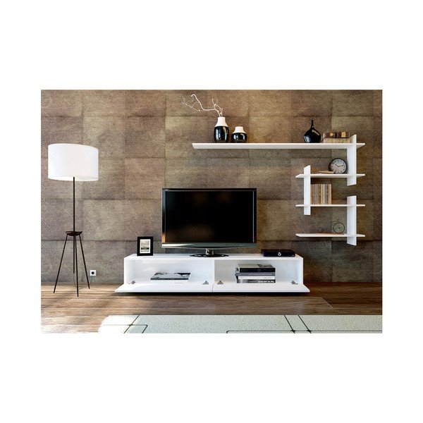 Set di cassettiere TV e mensole a muro bianche Ahenk - Woody Fashion-image-4