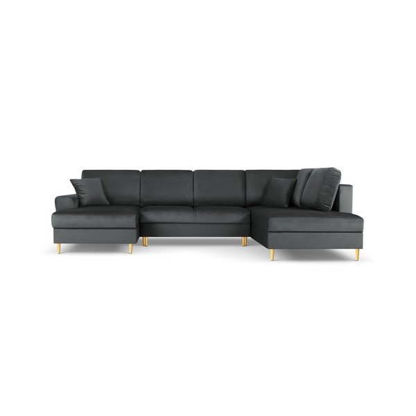 Divano angolare grigio scuro allungabile e con contenitore (con penisola a destra/a U) con rivestimento in velluto Kyoto – Cosmopolitan Design