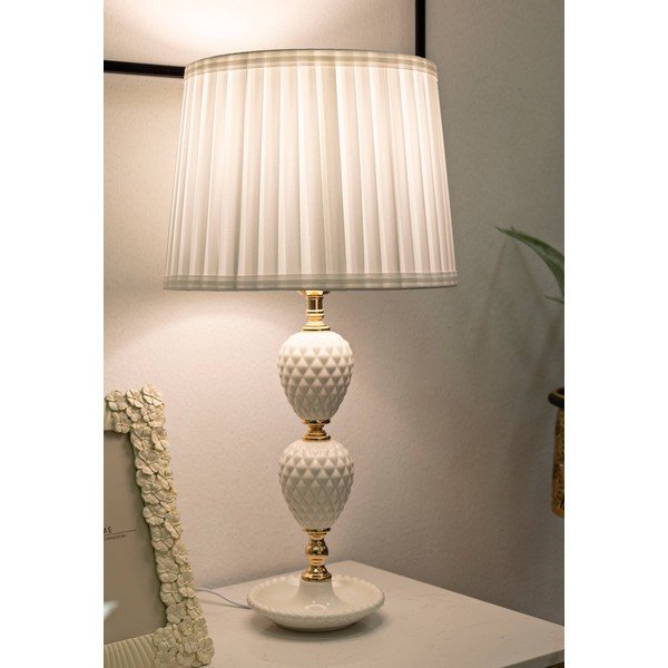 Lampada da tavolo bianca con paralume in tessuto (altezza 57 cm) Torre - Mauro Ferretti-image-1