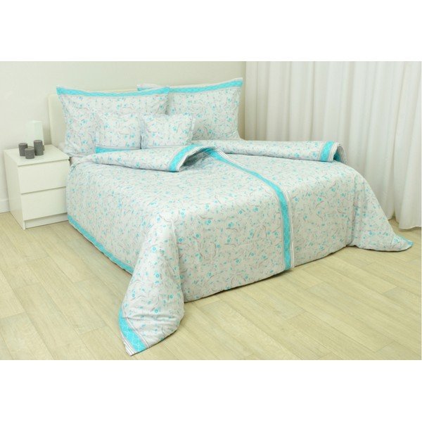 Biancheria da letto matrimoniale in cotone sateen bianco e blu 200x200 cm Turqiouse Flowers - Unknown