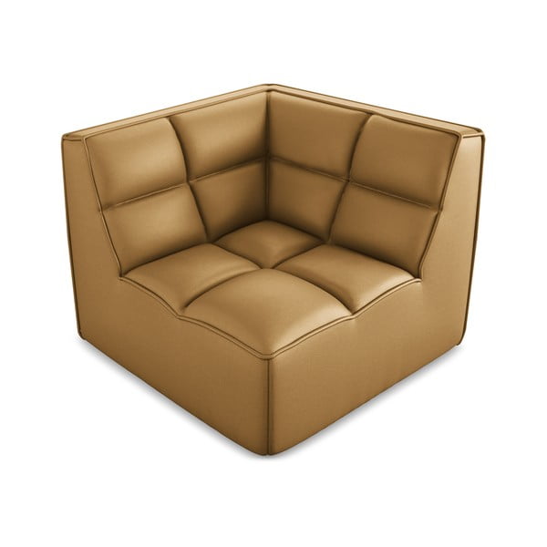 Parte divano componibile marrone cognac con rivestimento in finta pelle Kalai – Makamii-image-1