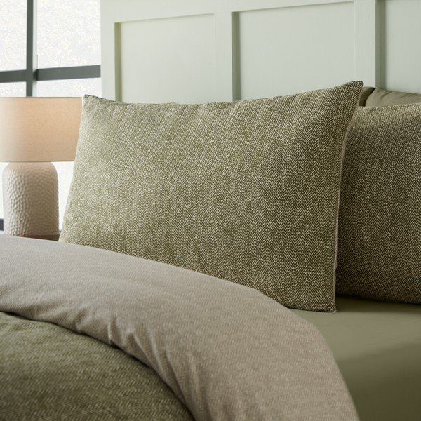 Set copripiumino e federa verde in flanella per letto matrimoniale 200x200 cm Brushed Herringbone – Catherine Lansfield-image-3