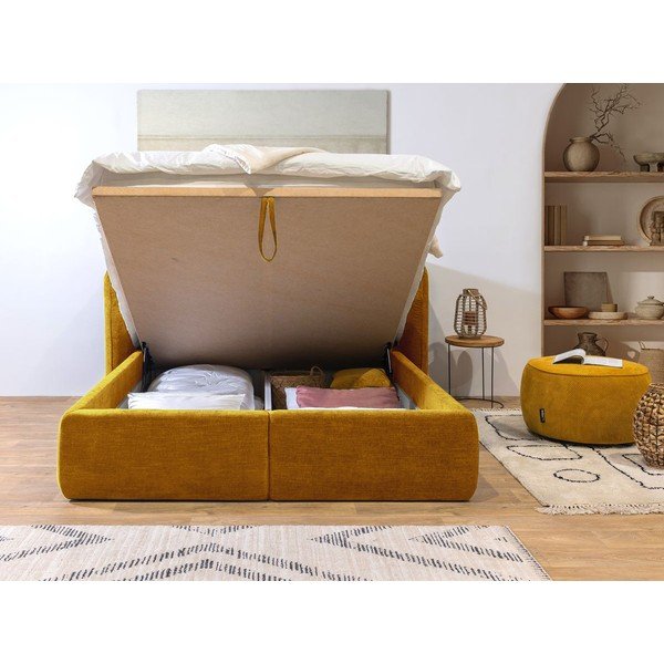Letto matrimoniale imbottito giallo con contenitore con griglia 160x200 cm Louise - Bobochic Paris-image-4