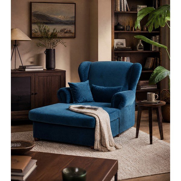 Poltrona blu con rivestimento in velluto Lord – Ropez-image-1