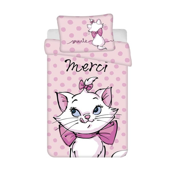 Set copripiumino e federa da bambini rosa in cotone per culla 100x135 cm Marie Cat "Merci" – Jerry Fabrics