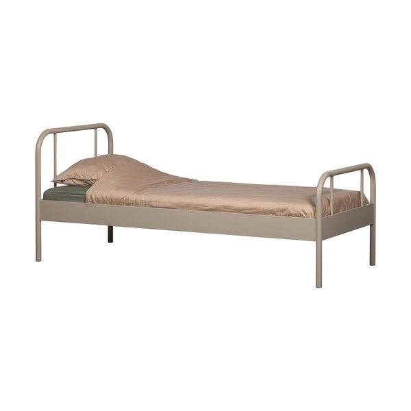 Letto singolo beige in metallo con rete inclusa 90x200 cm Mata – WOOOD