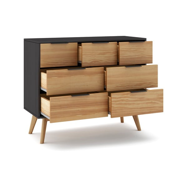 Cassettiera bassa in pino nero/naturale 120x83 cm Lavis - Marckeric-image-3