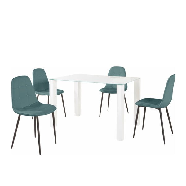 Set di tavolo da pranzo e 4 sedie turchesi Dante, lunghezza tavolo 120 cm - Støraa