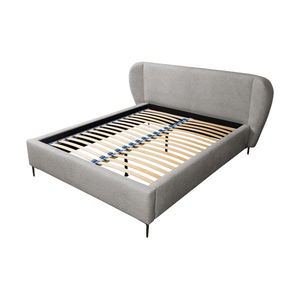 Letto matrimoniale imbottito grigio chiaro con rete inclusa 180x200 cm Makana – Makamii-image-1