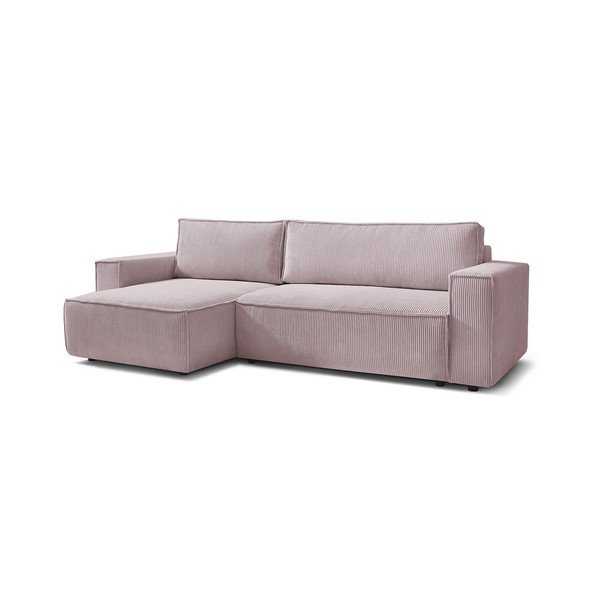 Divano letto in velluto a coste rosa chiaro divano ad angolo variabile Nihad - Bobochic Paris-image-3