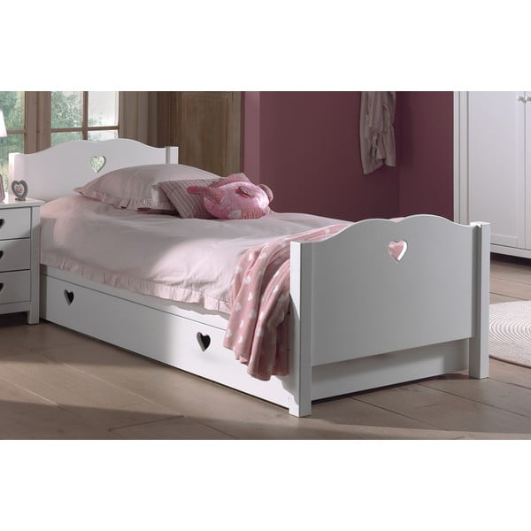 Letto per bambini in legno di pino bianco con letto estraibile con contenitore 90x200 cm AMORI - Vipack-image-1