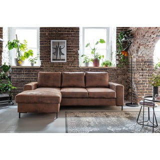 Divano letto vintage in similpelle marrone, angolo sinistro Lofty Lilly - Miuform
