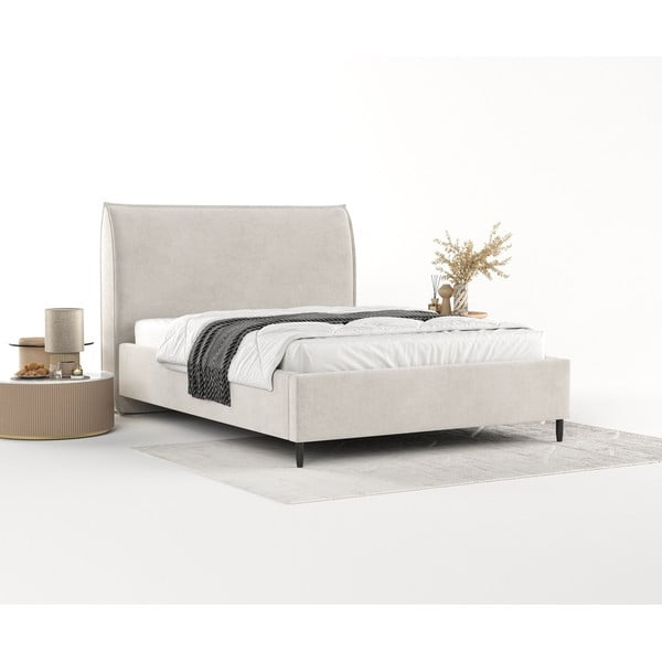 Letto matrimoniale imbottito crema con spazio contenitivo e rete 140x200 cm Shell - Maison de Rêve-image-2