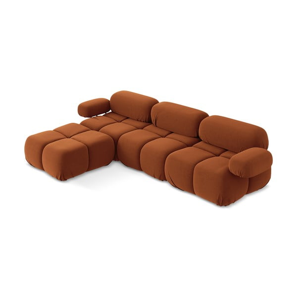 Divano angolare componibile arancione con rivestimento in velluto Lokua – Makamii-image-1