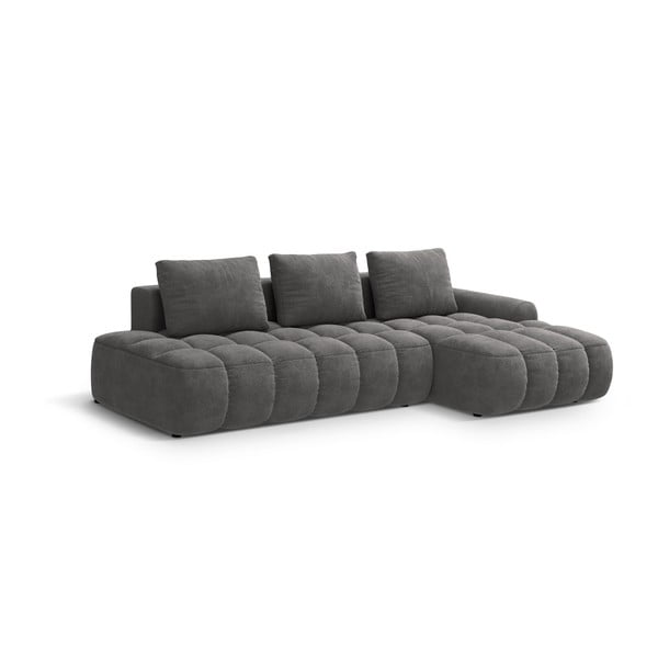 Divano angolare grigio allungabile/con contenitore (con penisola a destra/con chaise lounge) con rivestimento in velluto Linz – Cosmopolitan Design-image-2