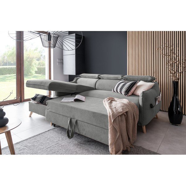 Divano letto angolare in velluto grigio chiaro (angolo sinistro) Sweet Harmony - Miuform-image-4