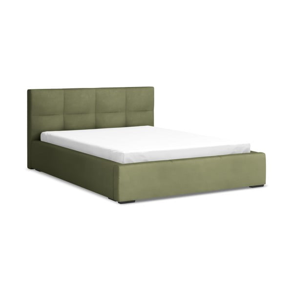 Letto matrimoniale imbottito verde in velluto con contenitore con rete inclusa 140x200 cm Hiko – Makamii