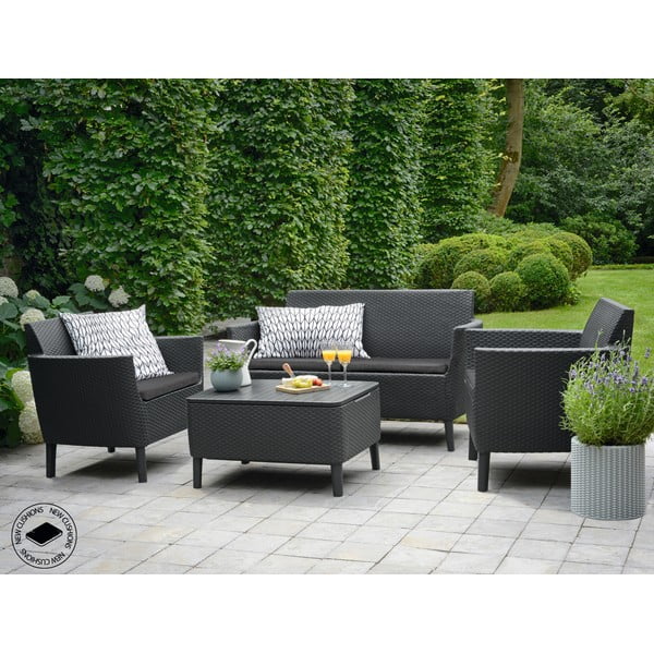 Set da giardino in rattan artificiale grigio scuro per 4 persone Salemo - Keter-image-1