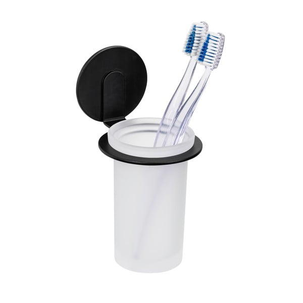 Bicchiere in vetro nero opaco autoportante per spazzolini da denti Bivio - Wenko-image-4