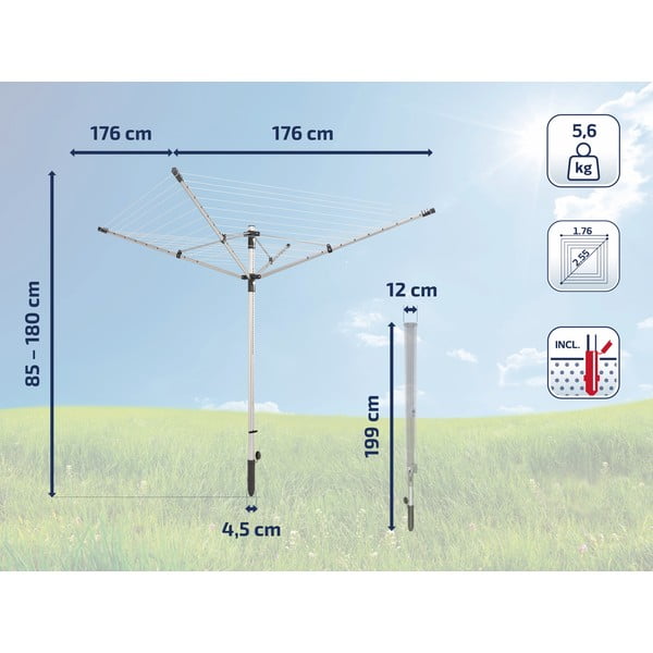 Stendino da giardino argentato 50 m LinoLift 500 – LEIFHEIT-image-2