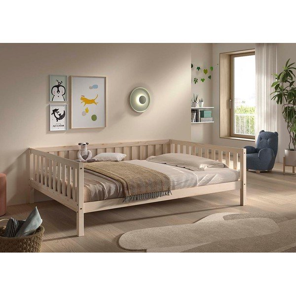 Letto da bambini di colore naturale in pino massiccio con rete inclusa 140x200 cm Dallas – Vipack-image-3