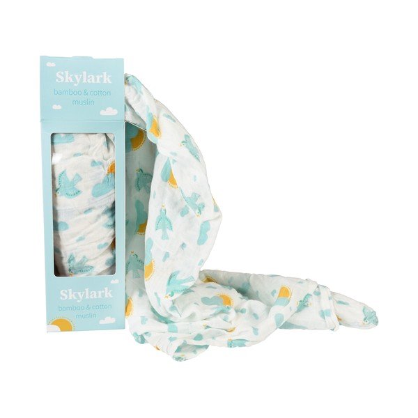 Coperta per bambini bianca/blu in mussola confezionata 120x120 cm Skylark – Rex London-image-3