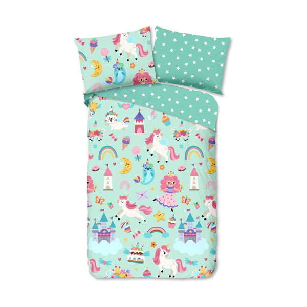 Set copripiumino e federa da bambini color menta in cotone per letto singolo 140x200 cm Fantastic – Good Morning