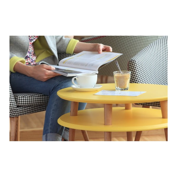 Tavolino grigio scuro con gambe naturali UFO, Ø 70 cm - Ragaba-image-1