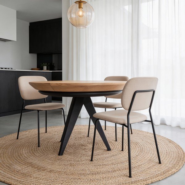 Tavolo da pranzo rotondo con piano effetto rovere allungabile con estensione ø 120 cm Magnus – Windsor & Co Sofas-image-1