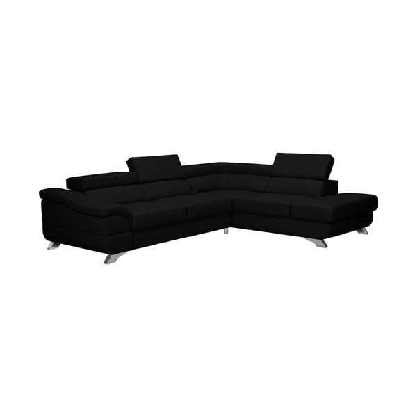 Divano letto angolare in pelle nera con contenitore Gamma, angolo destro - Windsor & Co Sofas-image-1