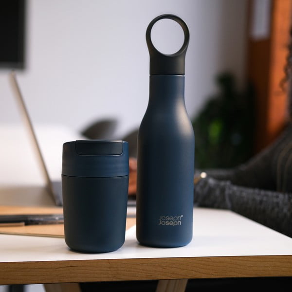 Bottiglia da viaggio in acciaio inox blu scuro 500 ml Loop - Joseph Joseph-image-3