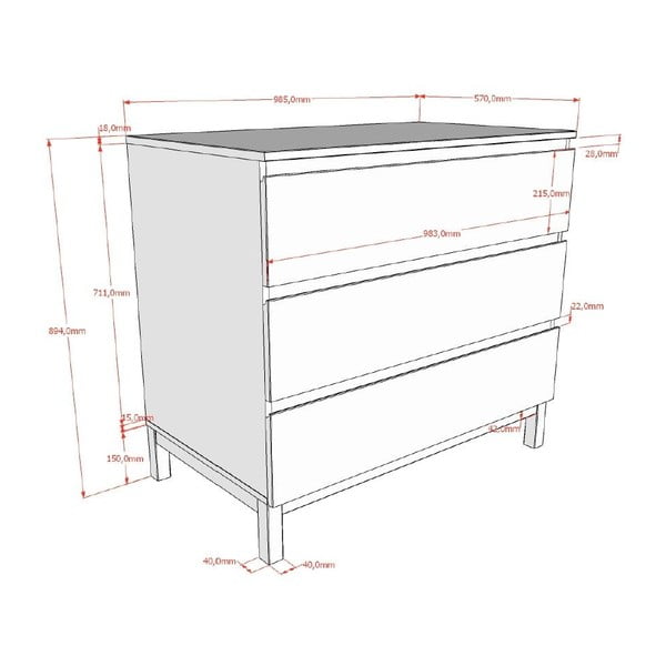 Cassettiera per bambini bianca 99x89x57 cm Eva – Vipack-image-2