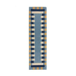 Passatoia blu in lana tessuta a mano 60x230 cm Kai Wool Border - Flair Rugs