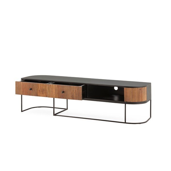 Mobile TV di colore naturale in mango massiccio 160x45x40 cm Curve – MOME-image-3