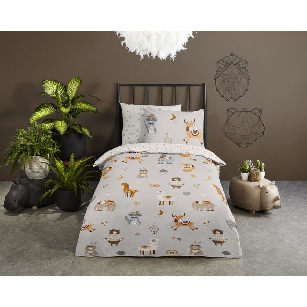 Set copripiumino e federa da bambini greige in cotone per letto singolo 140x200 cm Woody – Good Morning-image-1
