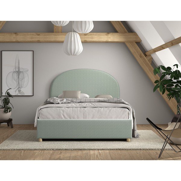 Letto matrimoniale imbottito verde con contenitore con rete inclusa 140x200 cm Moon – Vipack-image-3