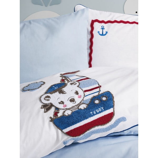 Set copripiumino e federa da bambini bianco/blu in cotone per culla con lenzuolo incluso/4 pezzi 100x150 cm Miniyo – Mijolnir-image-2