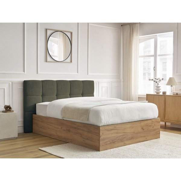 Letto matrimoniale imbottito/in truciolato verde imbottito con contenitore con rete inclusa 160x200 cm Kumo – Bobochic Paris-image-2